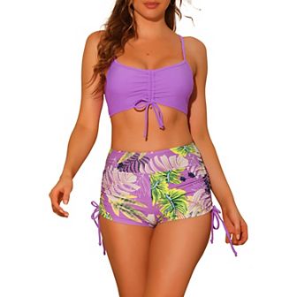Women's 2 pc Push-Up Bikini Top High Waist Shorts Swimwear Set