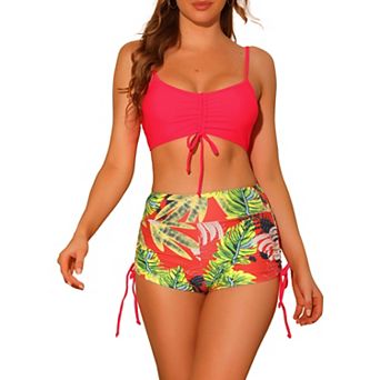 Women's 2 pc Push-Up Bikini Top High Waist Shorts Swimwear Set