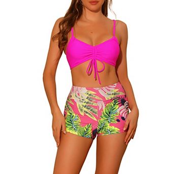Women's 2 pc Push-Up Bikini Top High Waist Shorts Swimwear Set