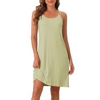 Womens Sleeveless Pajama Dress Chemise Nighties Knee Length Nightshirts Camisole Nightgowns