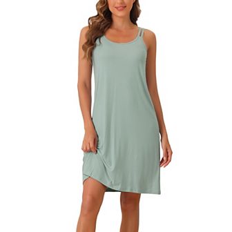 Womens Sleeveless Pajama Dress Chemise Nighties Knee Length Nightshirts Camisole Nightgowns