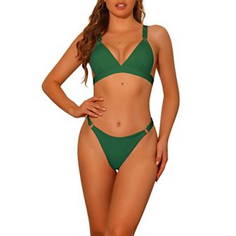 Women's 2 pc Bikini Set Adjustable Straps Back Clasp Triangle Bottoms Swimwear