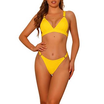 Women's 2 pc Bikini Set Adjustable Straps Back Clasp Triangle Bottoms Swimwear