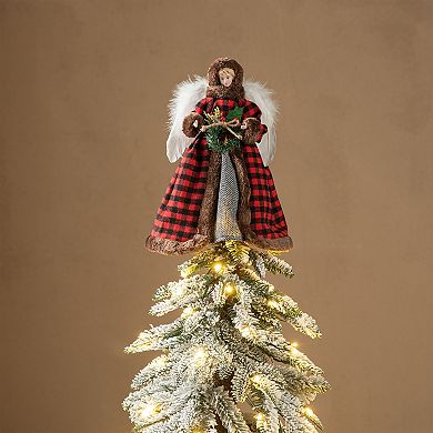 Glitzhome 12"H Faux Fur Angel Figurine Christmas Tree Topper