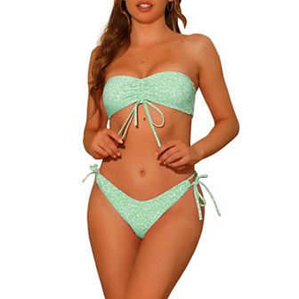 Women's Bandeau Bikini Sets 2 pc Side Tie Triangle Bottoms Swimwear Suits