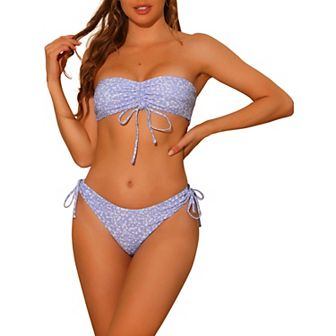 Women's Bandeau Bikini Sets 2 pc Side Tie Triangle Bottoms Swimwear Suits