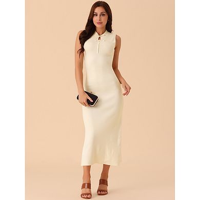 Women's Sleeveless Ribbed Knit Midi Sweater Dress Casual Mock Neck Elegant Tank Bodycon Dresses