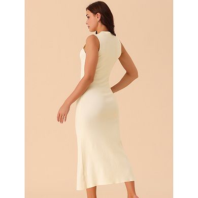 Women's Sleeveless Ribbed Knit Midi Sweater Dress Casual Mock Neck Elegant Tank Bodycon Dresses
