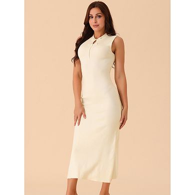 Women's Sleeveless Ribbed Knit Midi Sweater Dress Casual Mock Neck Elegant Tank Bodycon Dresses