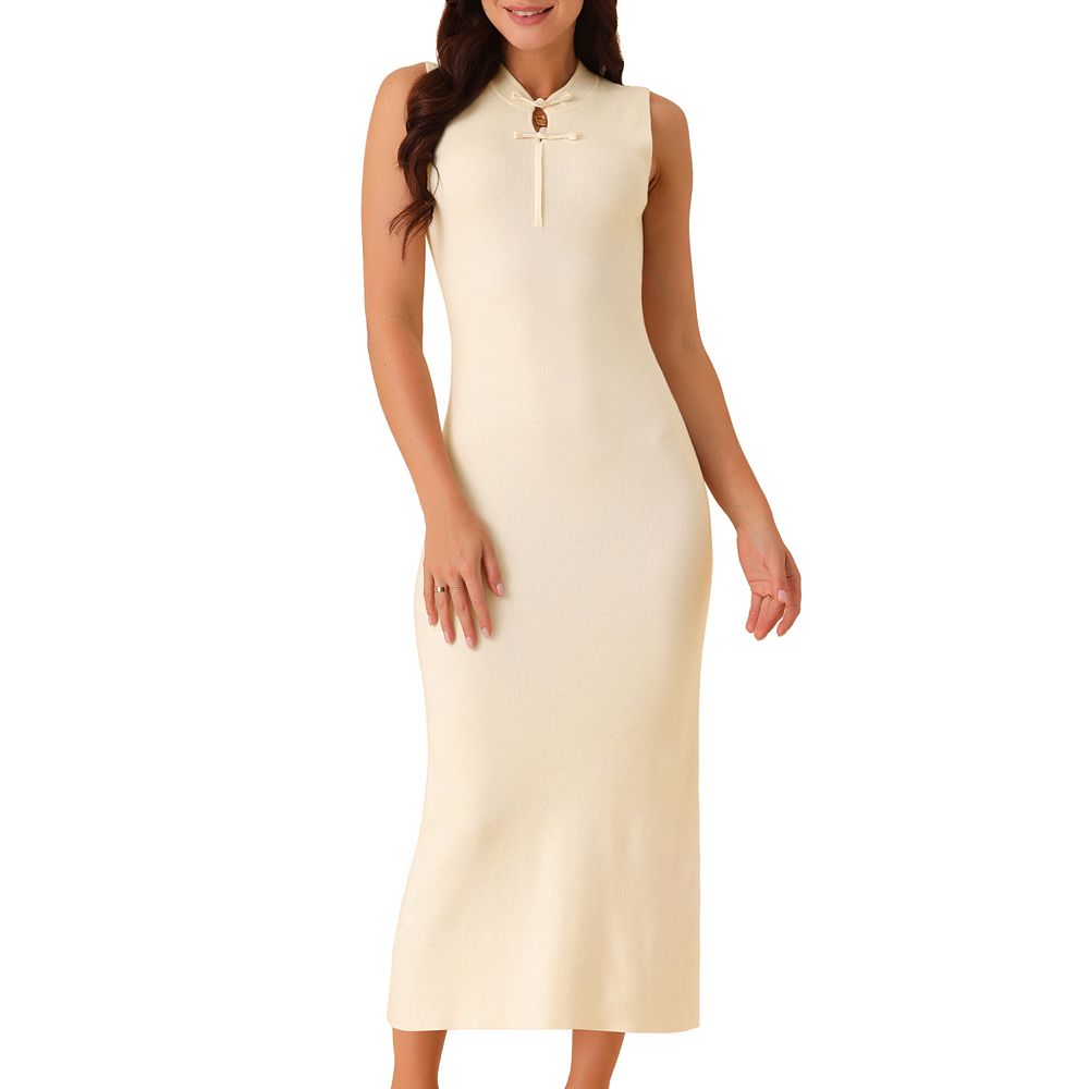 Women's Sleeveless Ribbed Knit Midi Sweater Dress Casual