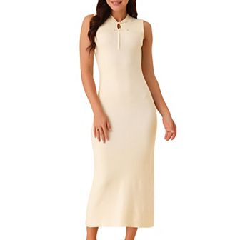 Women's Sleeveless Ribbed Knit Midi Sweater Dress Casual Mock Neck Elegant Tank Bodycon Dresses