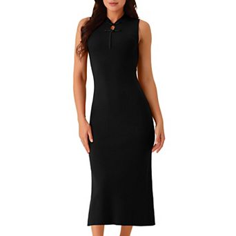 Women's Sleeveless Ribbed Knit Midi Sweater Dress Casual Mock Neck Elegant Tank Bodycon Dresses