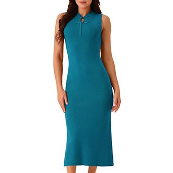 Women's Sleeveless Ribbed Knit Midi Sweater Dress Casual Mock Neck Elegant Tank Bodycon Dresses