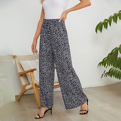 Women's Wide Leg Pants Casual Palazzo Summer Flowy Pants Elastic High Waist Lounge Drawstring Long