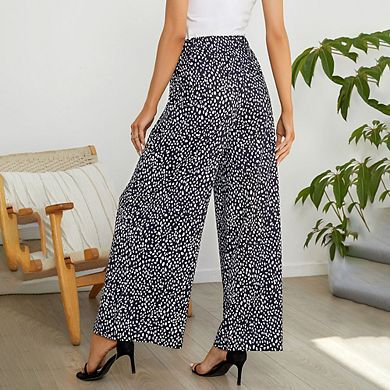Women's Wide Leg Pants Casual Palazzo Summer Flowy Pants Elastic High Waist Lounge Drawstring Long