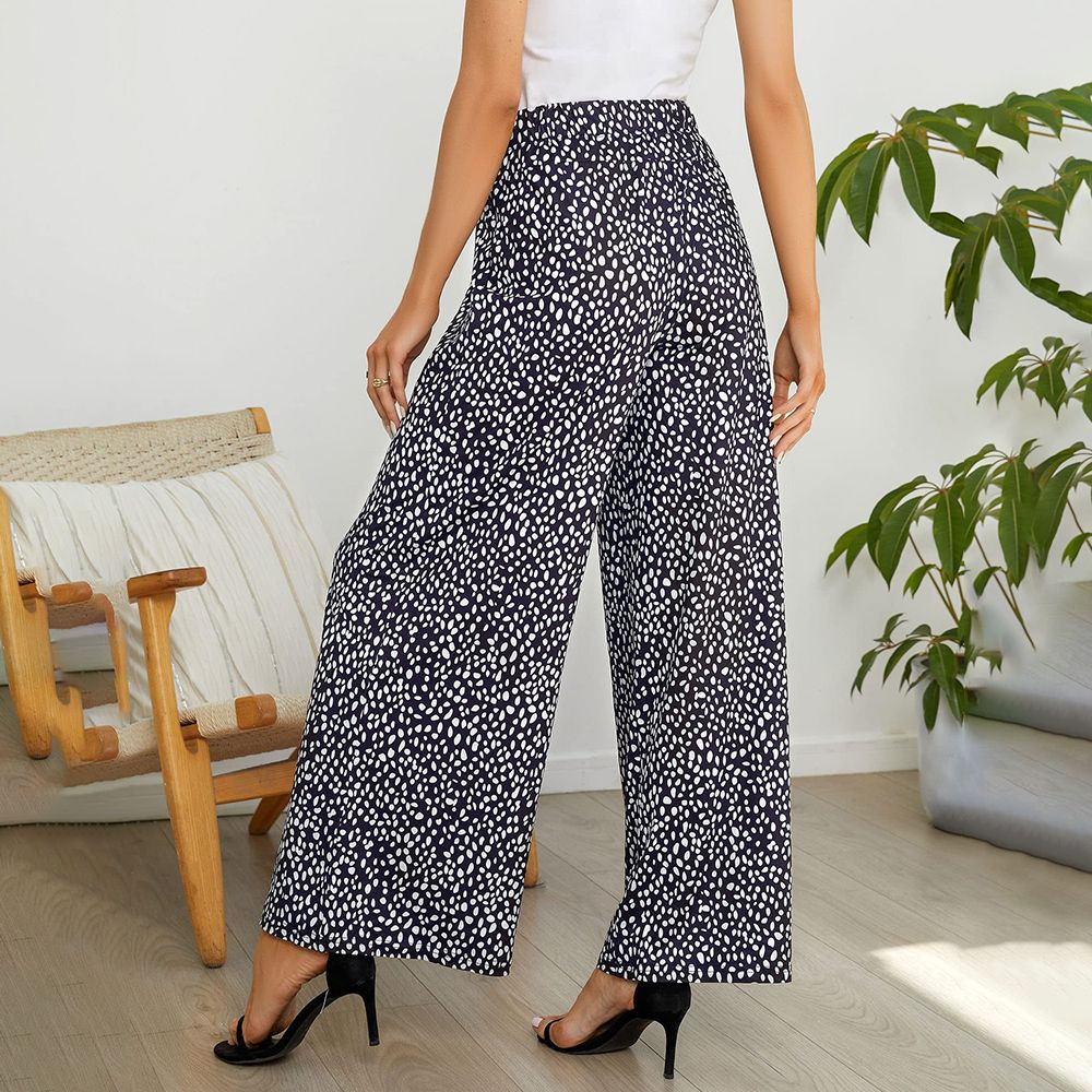 Women's Vacation Wear Women's Chiffon Wide Leg Pants - Elastic Waist Beach Palazzo Trousers For Summer Elastic Waist Palazzo Trousers Beach Vacation