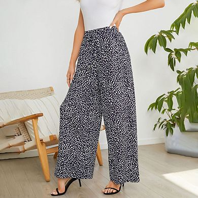 Women's Wide Leg Pants Casual Palazzo Summer Flowy Pants Elastic High Waist Lounge Drawstring Long