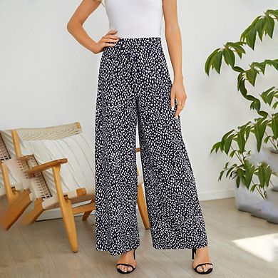 Women's Wide Leg Pants Casual Palazzo Summer Flowy Pants Elastic High Waist Lounge Drawstring Long