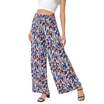 Women's Wide Leg Pants Casual Palazzo Summer Flowy Pants Elastic High Waist Lounge Drawstring Long