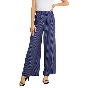 Women's Wide Leg Pants Casual Palazzo Summer Flowy Pants Elastic High Waist Lounge Drawstring Long