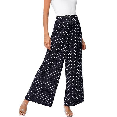 Women's Wide Leg Pants Casual Palazzo Summer Flowy Pants Elastic High Waist  Lounge Drawstring Long