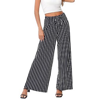 Women's Wide Leg Pants Casual Palazzo Summer Flowy Pants Elastic High Waist Lounge Drawstring Long