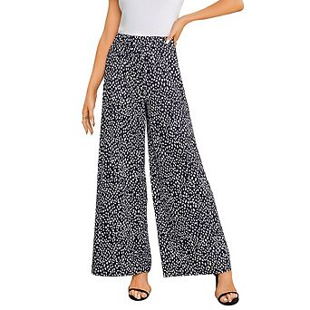 Women's Wide Leg Pants Casual Palazzo Summer Flowy Pants Elastic High Waist Lounge Drawstring Long