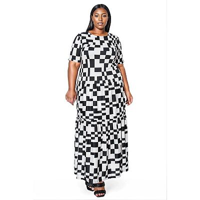 chinese dress ladies Plus Size Ruffle Tiered Maxi Dress