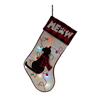 Glitzhome 21"l Led Embroidered Linen Christmas Stocking