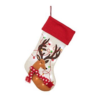 Glitzhome 21"l Led Embroidered Linen Christmas Stocking
