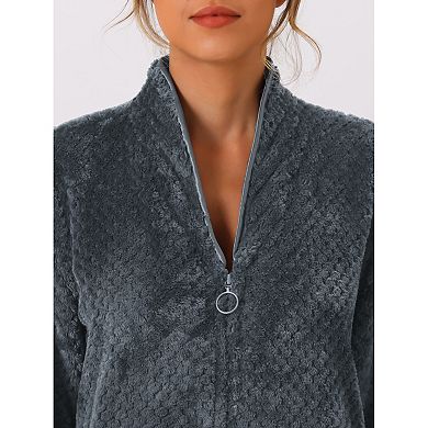 Womens Flannel Warm Cozy Fluffy Long Bathrobe Loungewear Housecoats Zipper Robes