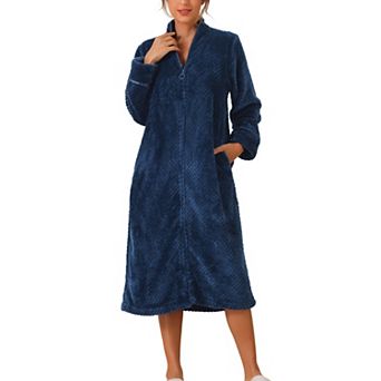 Womens Flannel Warm Cozy Fluffy Long Bathrobe Loungewear Housecoats Zipper Robes