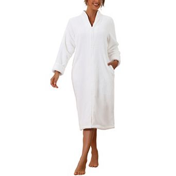 Womens Flannel Warm Cozy Fluffy Long Bathrobe Loungewear Housecoats Zipper Robes