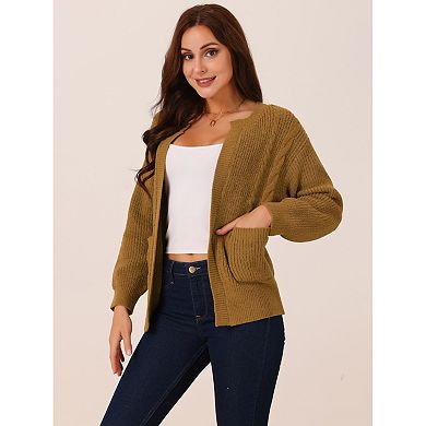Women's Sweater Cardigan Open Front Long Sleeve Knitted Casual Cardigan with Pockets