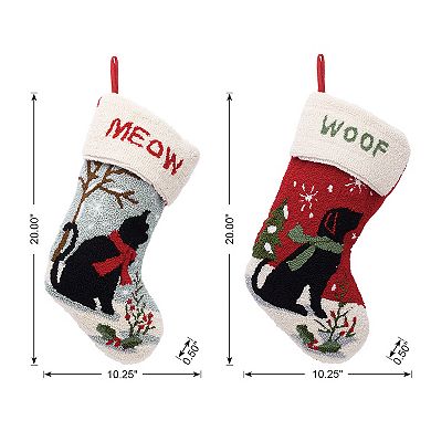 Glitzhome 2pk Exquisite Christmas Hooked Stocking, 20.00"l Hanging Stocking for Xmas Holiday