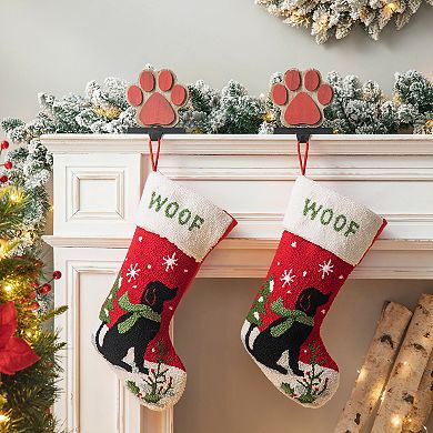 Glitzhome 2pk Exquisite Christmas Hooked Stocking, 20.00"l Hanging Stocking for Xmas Holiday