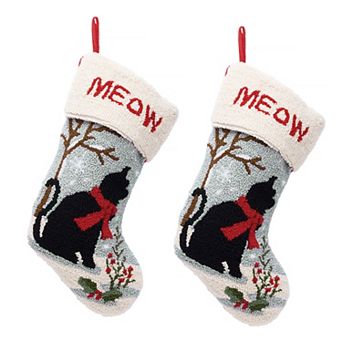 Glitzhome 2 pk Exquisite Christmas Hooked Stocking, 20.00"l Hanging Stocking for Xmas Holiday