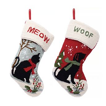 Glitzhome 2 pk Exquisite Christmas Hooked Stocking, 20.00"l Hanging Stocking for Xmas Holiday