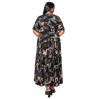 Plus Size Remi Camo Tiered Maxi Dress