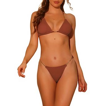 Women's Bikini 2 pc Sets Back Lace Up Triangle Bottoms Swimwear Suits