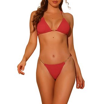Women's Bikini 2 pc Sets Back Lace Up Triangle Bottoms Swimwear Suits