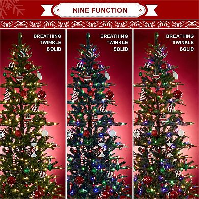 Glitzhome 7.5ft Pre-lit Fir Remote Artificial Christmas Tree With 350 Strawberry Lights, 9 Modes