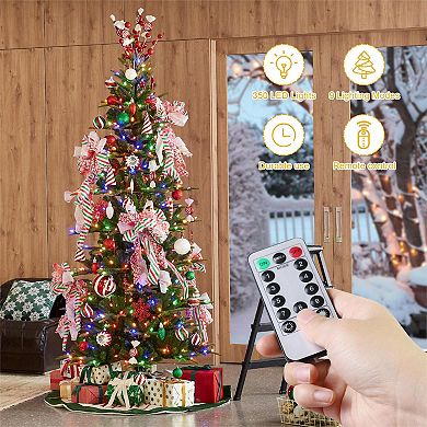 Glitzhome 7.5ft Pre-lit Fir Remote Artificial Christmas Tree With 350 Strawberry Lights, 9 Modes