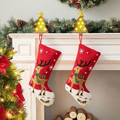 Glitzhome 19 Inch Oversized Christmas Stocking, Hooked Xmas Fireplace Hanging Stocking Decoration