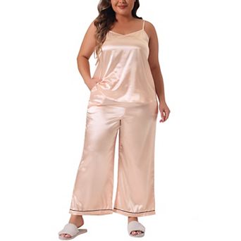 Women's Plus Size Satin Pajama Sets Sleepwear 2 pc Cami Top And Pants With Pockets Nightwear