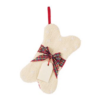 Glitzhome 12.5" L Bone Shaped Christmas Stocking Hooked Xmas Stocking for Christmas Decorations