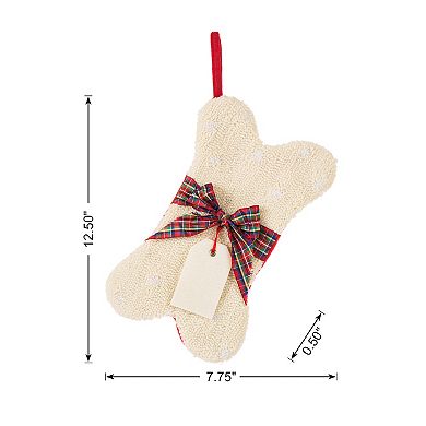 Glitzhome 12.5" L Bone Shaped Christmas Stocking Hooked Xmas Stocking for Christmas Decorations