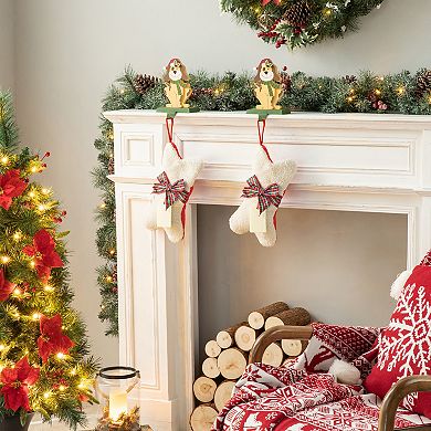 Glitzhome 12.5" L Bone Shaped Christmas Stocking Hooked Xmas Stocking for Christmas Decorations