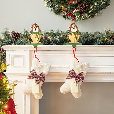 Glitzhome 12.5" L Bone Shaped Christmas Stocking Hooked Xmas Stocking for Christmas Decorations