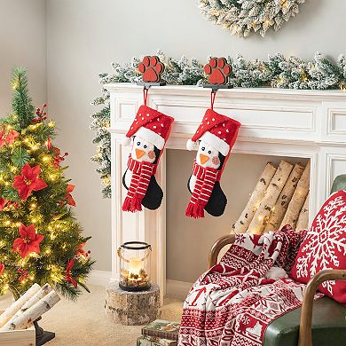 Glitzhome 2 Pack 3D Christmas Stocking, 19" L Oversize Handmade Hooked Stocking